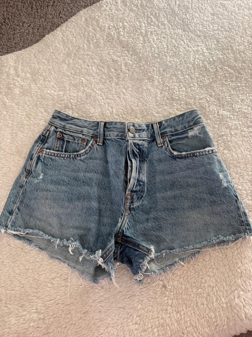 GRLFRND High-Waist Distressed Denim Shorts - Blue